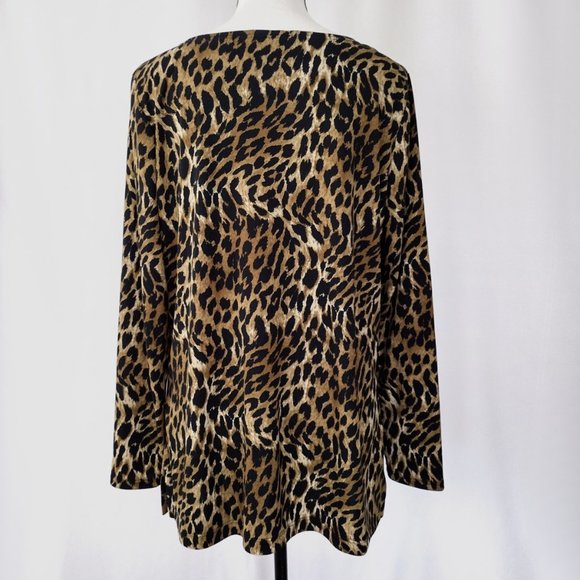 John Paul Richard Leopard Print Stretch Knit Boatneck Blouse - Picture 6 of 11